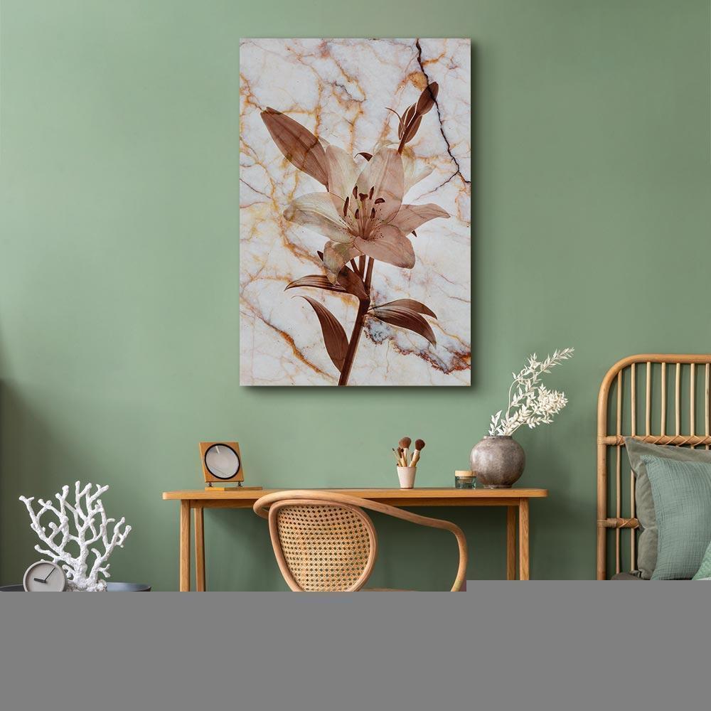 Leinwandbild - Elegance of a Flower (1-part) - Delicate Lily on Marble in Sepia