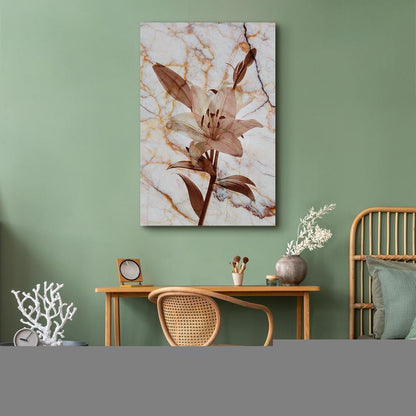 Leinwandbild - Elegance of a Flower (1-part) - Delicate Lily on Marble in Sepia