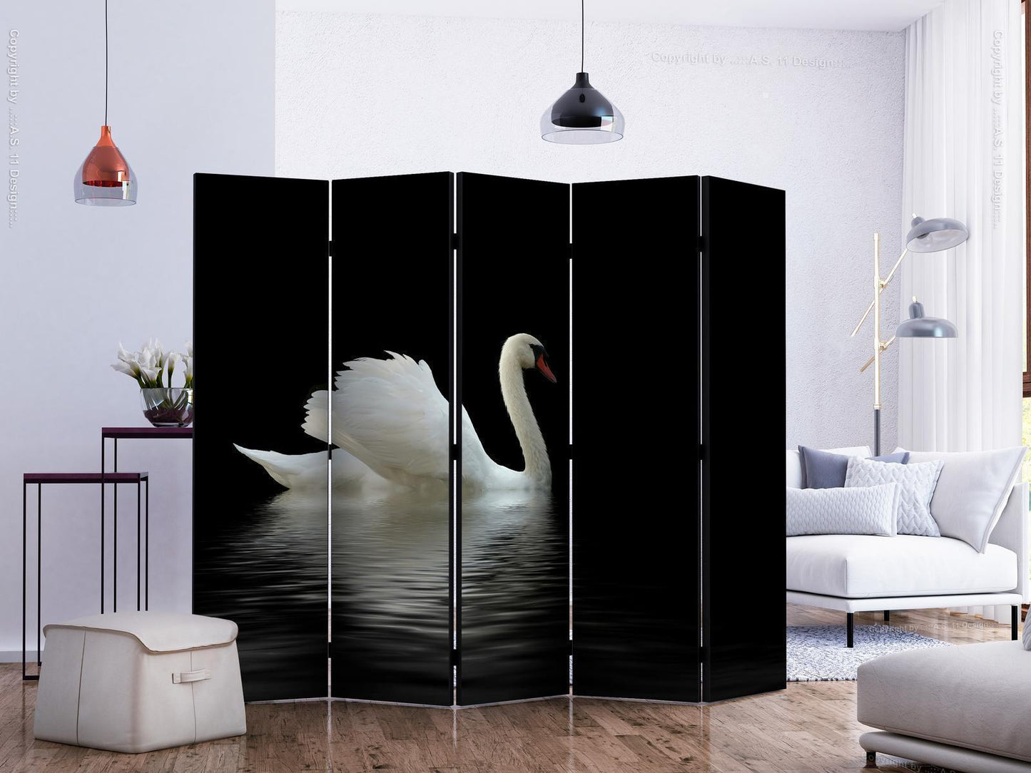 Paravent - swan (black and white) II Artgeist