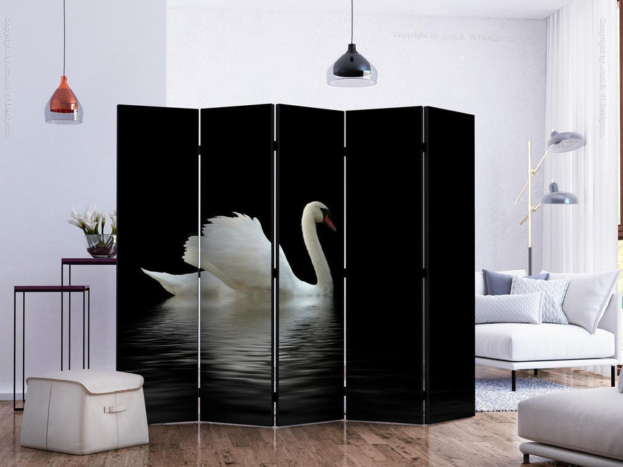 Paravent - swan (black and white) II Artgeist