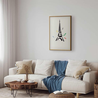 Poster - Black Illustration of the Eiffel Tower on a Light Background Artgeist