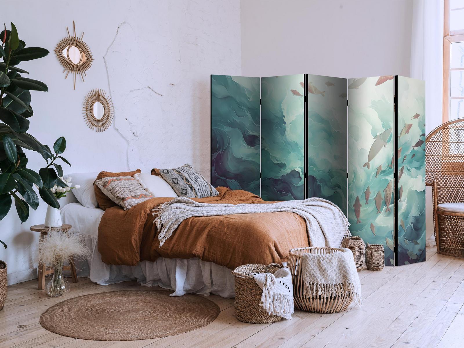 Paravent - Three Schools of Fish - Fish in Muted Colors Swimming in Groups in Oceanic Depths Artgeist