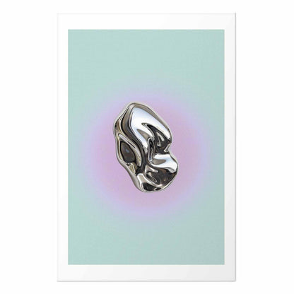 Poster - Metallic Form - abstract sculpture on a mint background with a purple halo