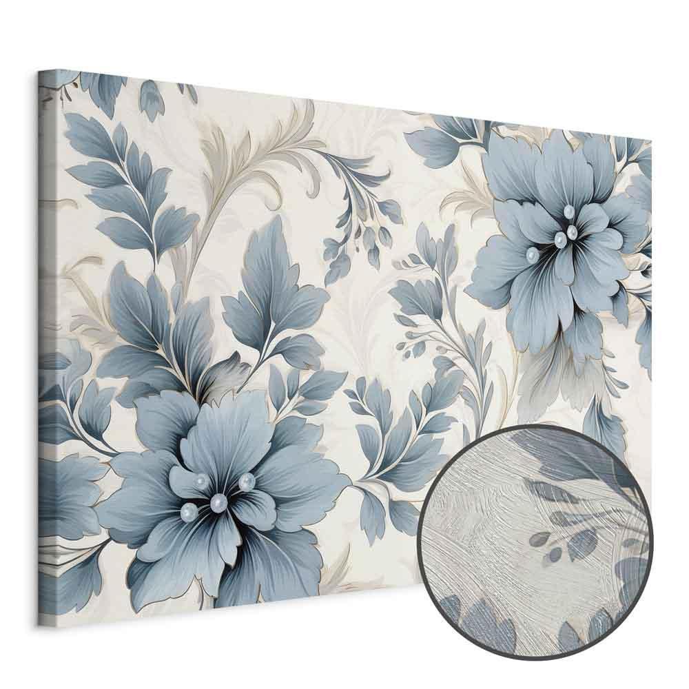 Leinwandbild - Turquoise Flowers in Retro Ambience Floristic Ornaments