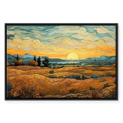 Leinwandbild - Impressionistic fields - painted golden landscape with fields of grain