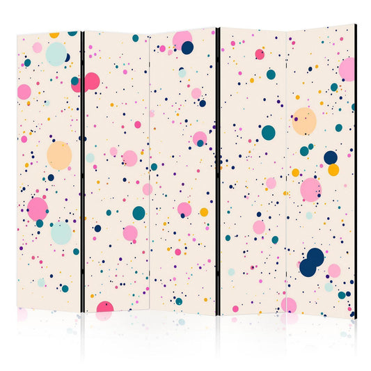 Paravent - Dots - Spots and Splashes Multicolored - Cheerful Pattern on a Light Pink Background Artgeist