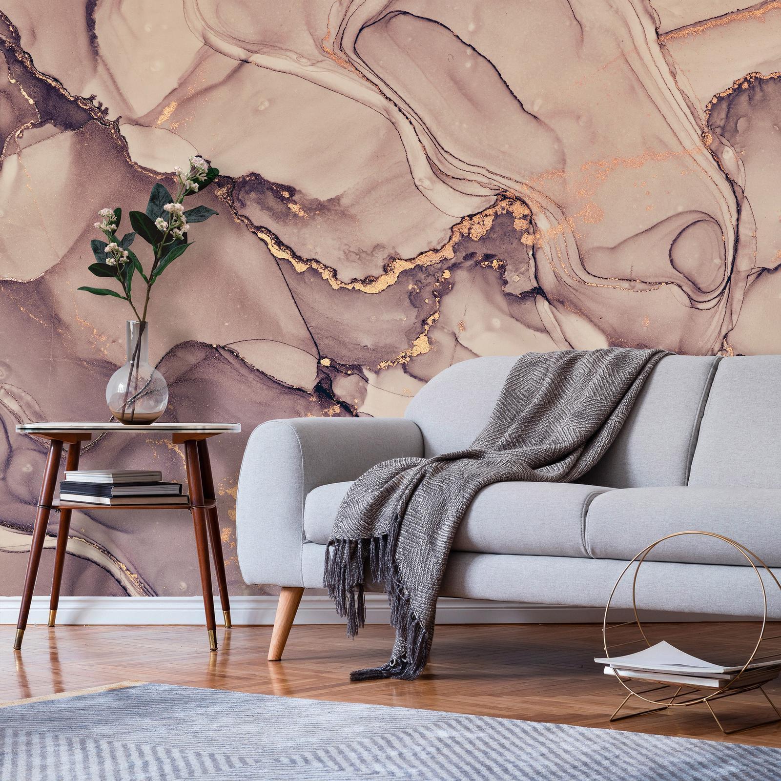 Fototapete - Watercolour Abstraction - Powder Pink Marble With Gold Accents Artgeist