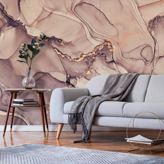 Fototapete - Watercolour Abstraction - Powder Pink Marble With Gold Accents Artgeist