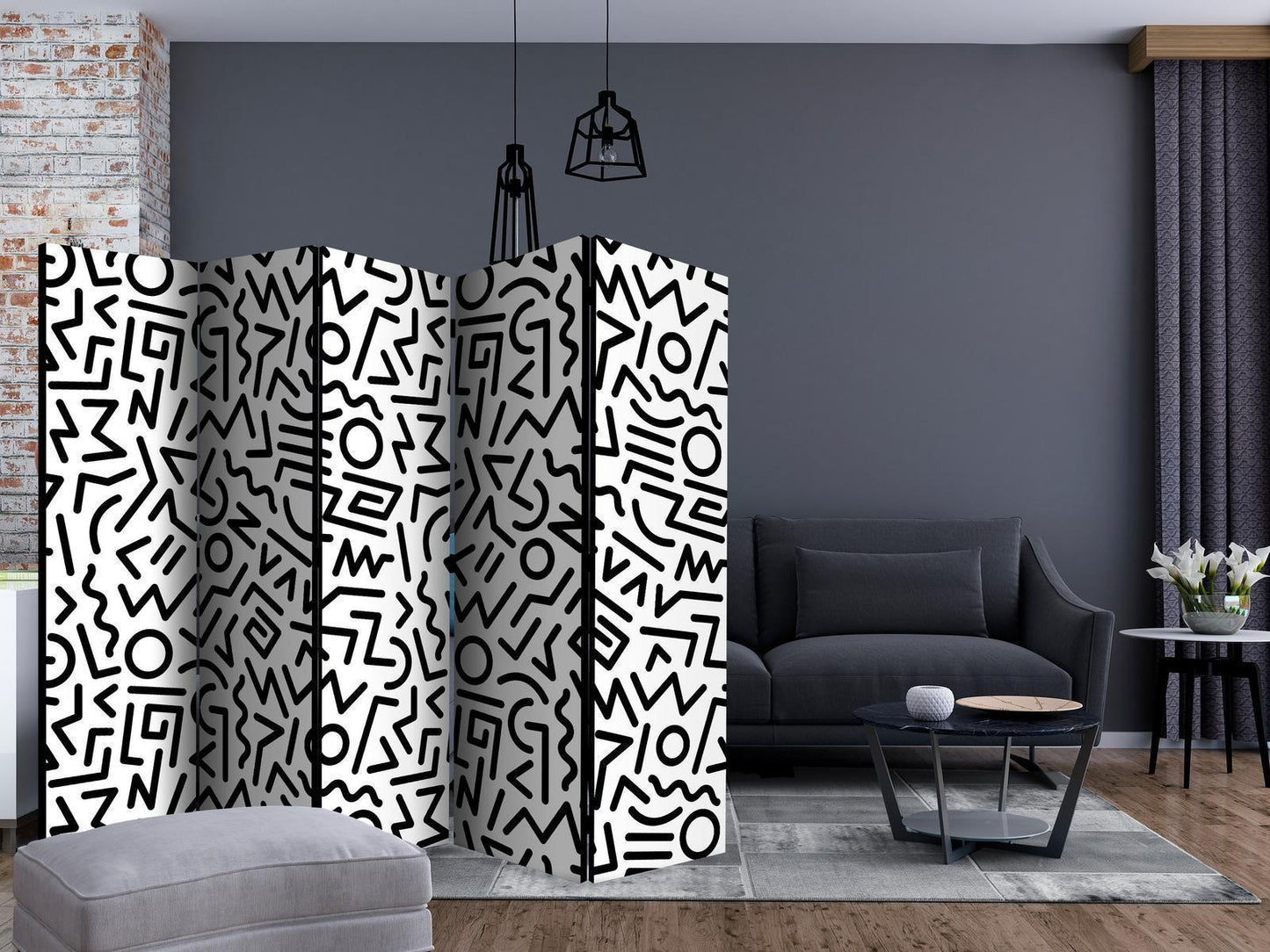 Paravent - Black and White Maze II Artgeist