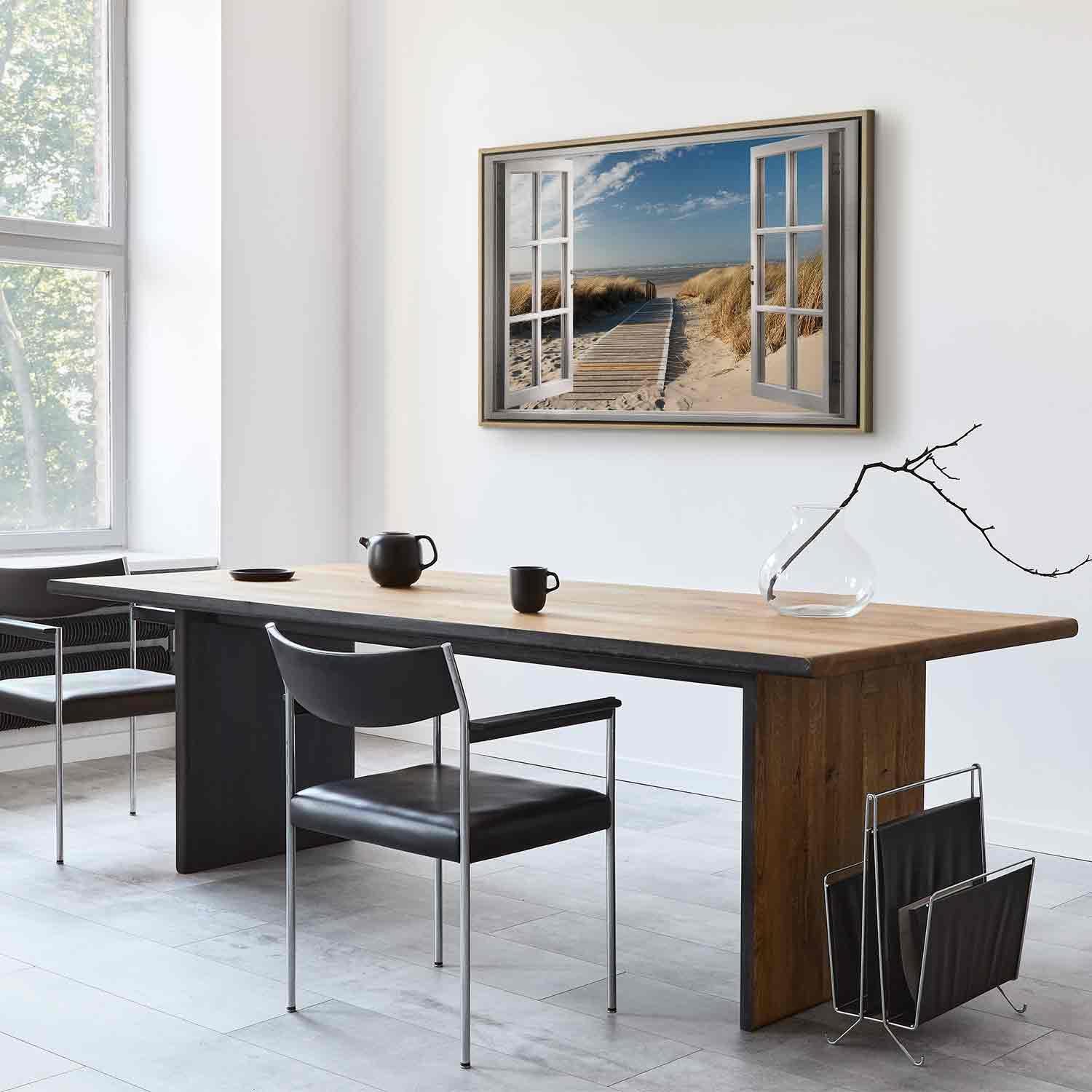 Leinwandbild - Window: View of the Beach Artgeist