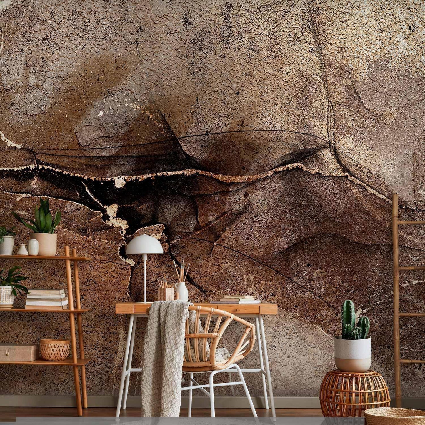 Fototapete - Rock abstraction - brown and beige pattern in the style of cracked stone