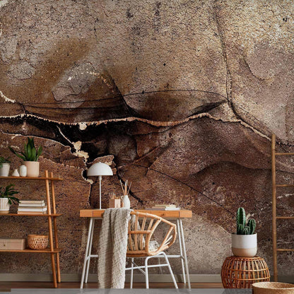 Fototapete - Rock abstraction - brown and beige pattern in the style of cracked stone