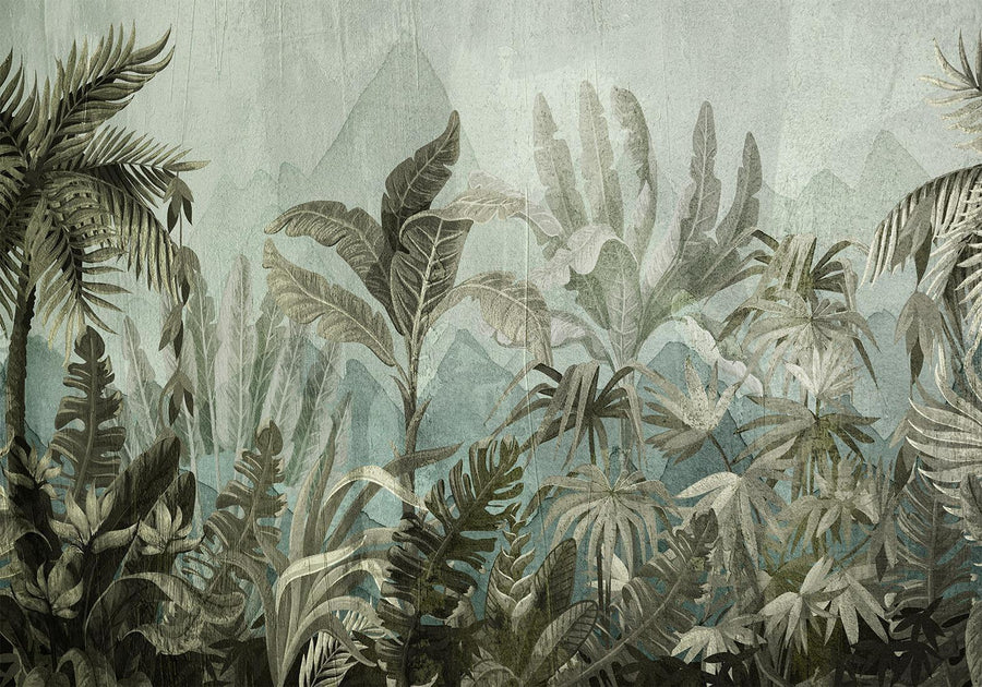 Fototapete „Mountain Jungle“ – Exotischer Dschungel trifft majestätische Berge