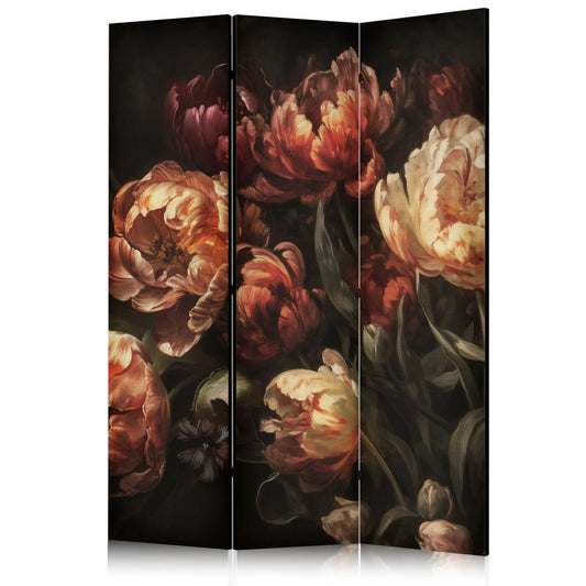 Paravent - Magnificent Tulips - Bouquet of Flowers in Red and White on a Black Background Artgeist