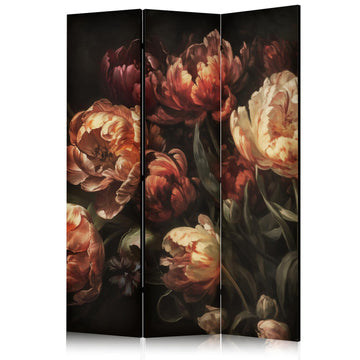 Paravent - Magnificent Tulips - Bouquet of Flowers in Red and White on a Black Background Artgeist