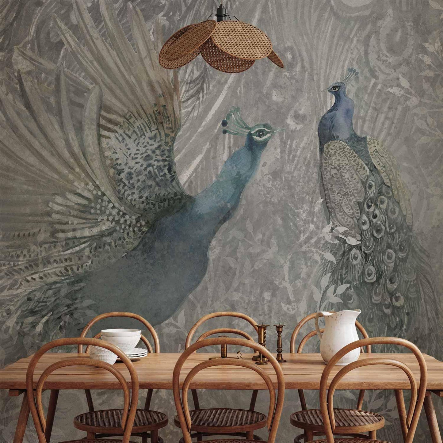 Fototapete „Tanzende Pfauen“ – Elegantes Naturmotiv mit exotischem Flair Artgeist