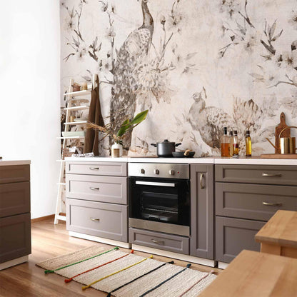 Fototapete - Peacocks in Delicate Beige