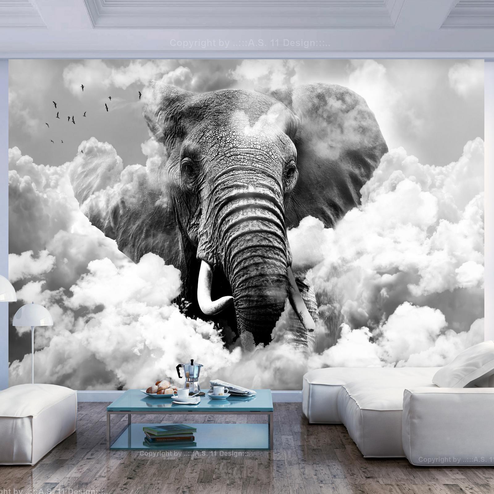 Fototapete - Elephant in the Clouds (Black and White) Artgeist