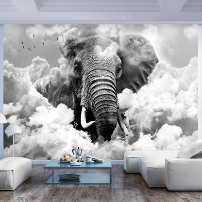 Fototapete - Elephant in the Clouds (Black and White) Artgeist