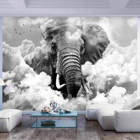 Fototapete - Elephant in the Clouds (Black and White) Artgeist
