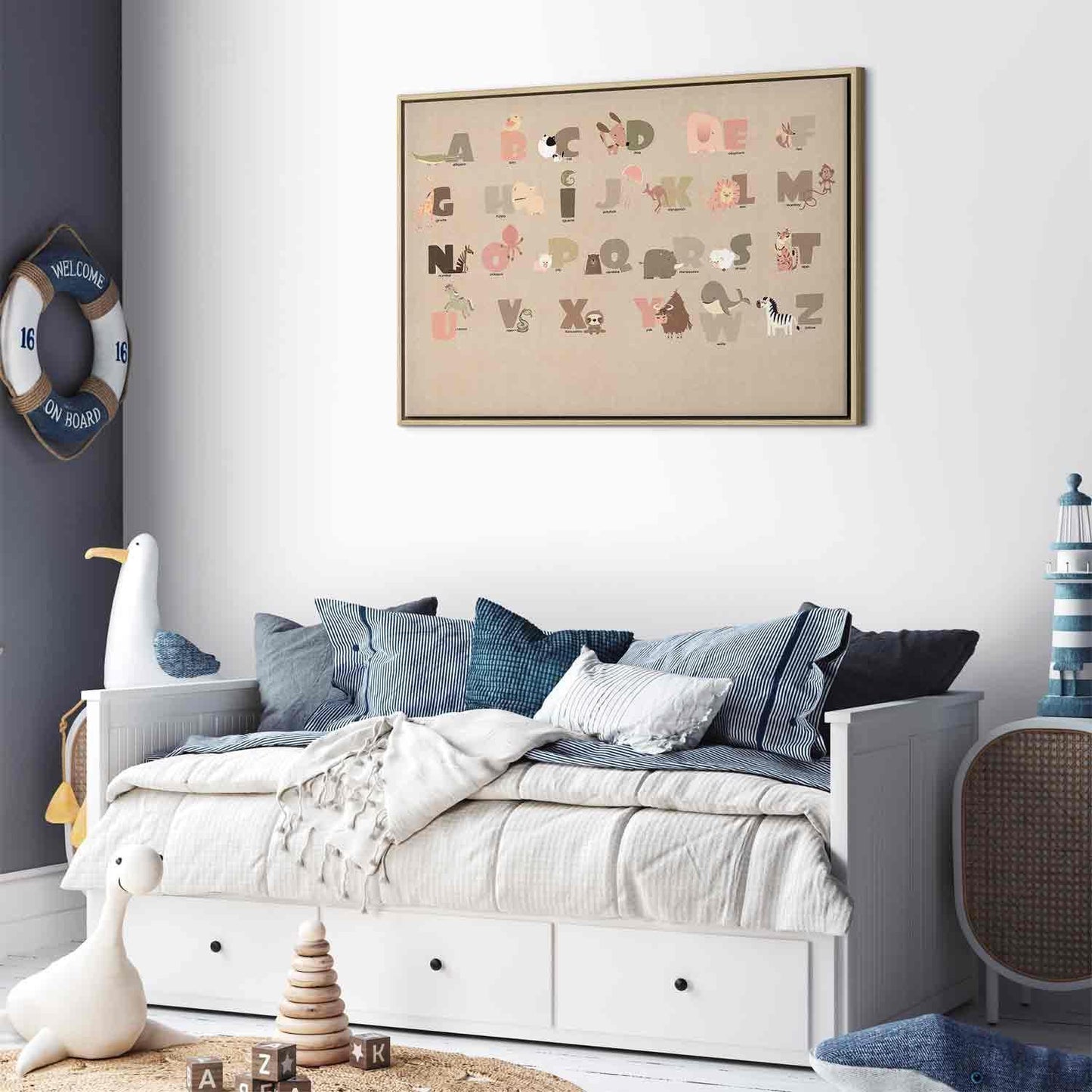 Leinwandbild - Alphabet at the Zoo - Joyful Animals and Their Names on a Beige Background