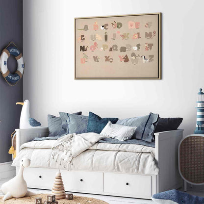 Leinwandbild - Alphabet at the Zoo - Joyful Animals and Their Names on a Beige Background