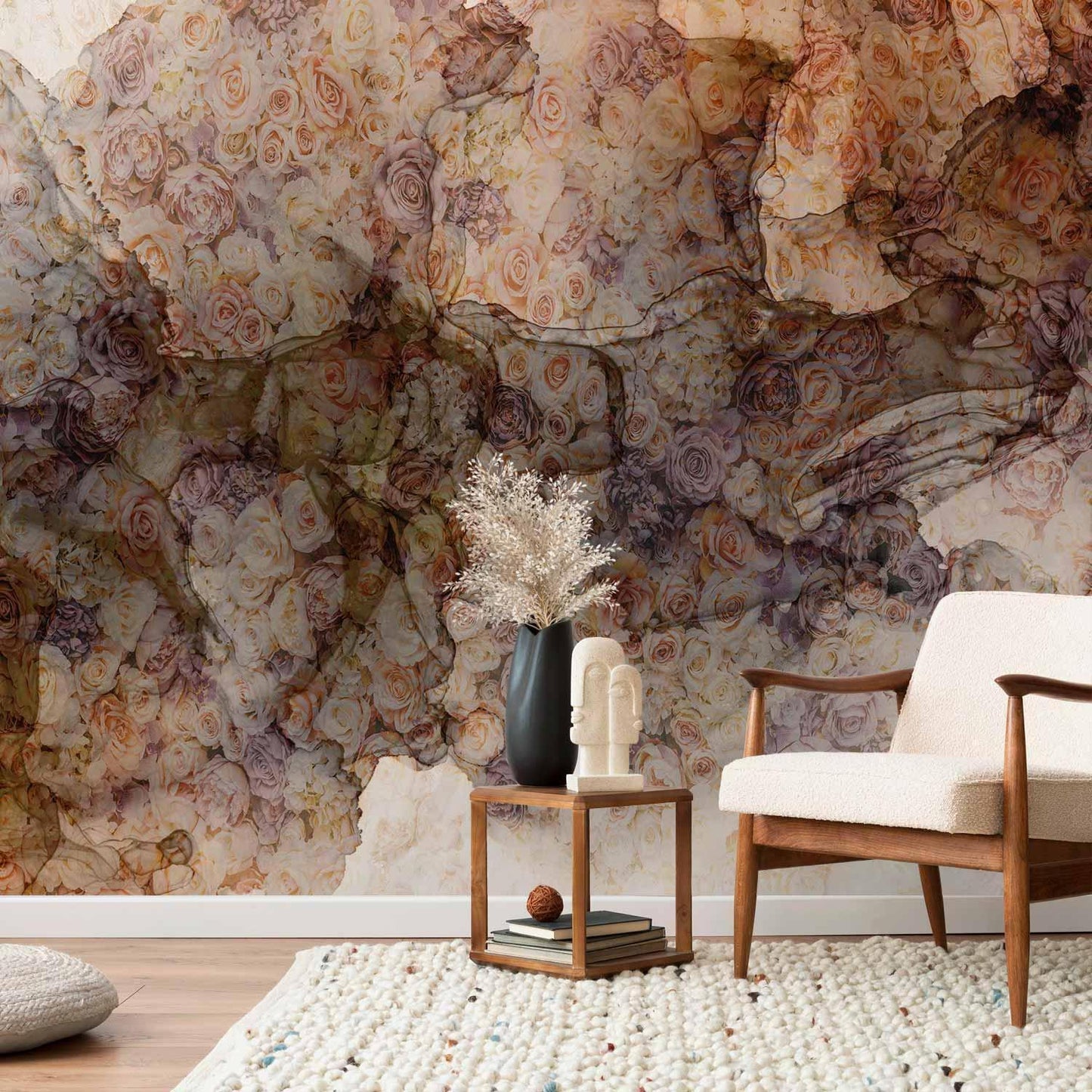 Fototapete Rosen Gewebt - Romantische Rosenmotive in sanften Farbtönen