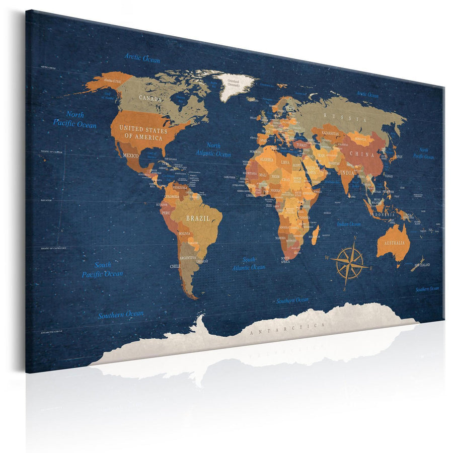 Leinwandbild - World Map: Ink Oceans Artgeist