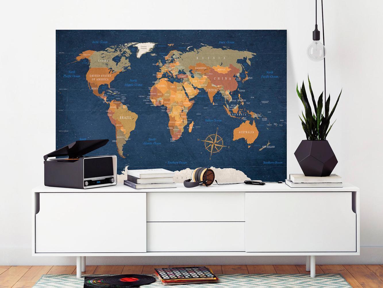 Leinwandbild - World Map: Ink Oceans Artgeist