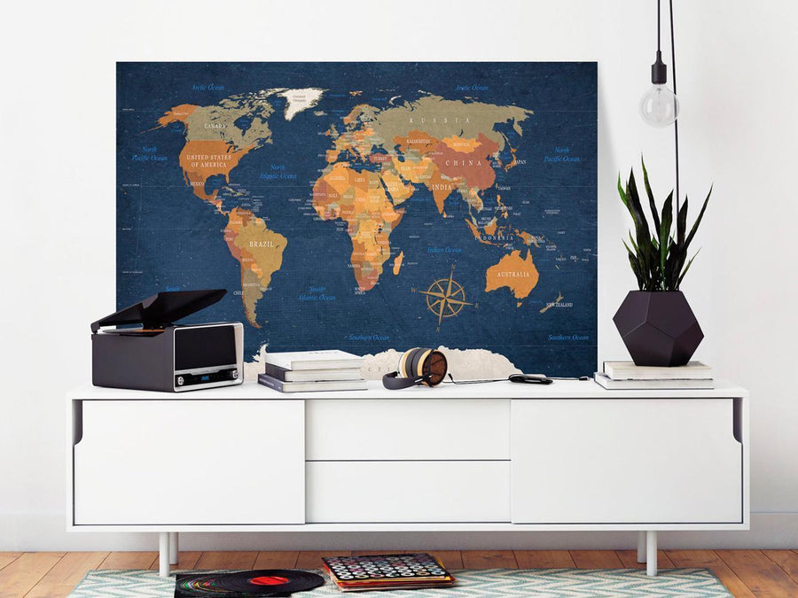 Leinwandbild - World Map: Ink Oceans Artgeist