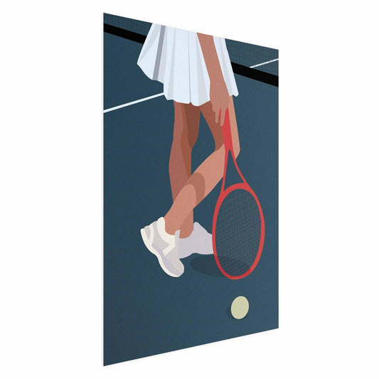 Poster - Tennis Player with a Red Racket on the Court - Illustration