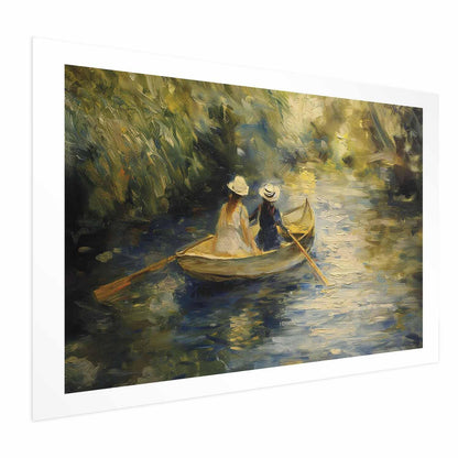 Poster - Boat crossing - painting of two women sailing a boat on a river