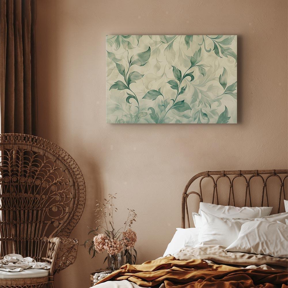 Leinwandbild - Watercolor Botanical Motif Delicate Green-Beige Leaves