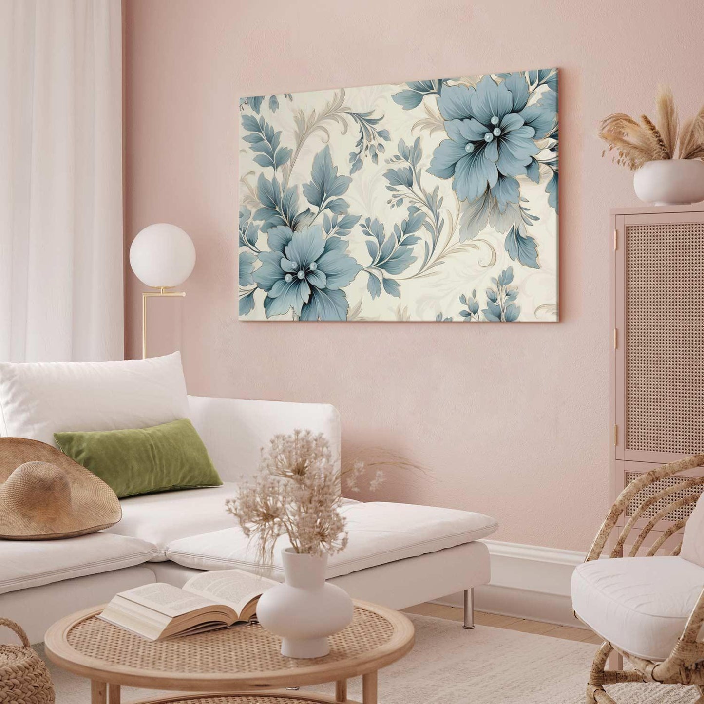 Leinwandbild - Turquoise Flowers in Retro Ambience Floristic Ornaments Artgeist