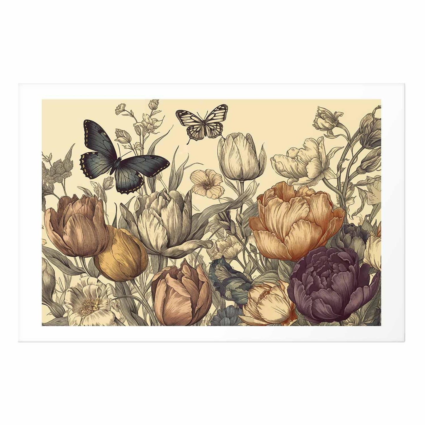 Poster - Colorful Tulips on a Cream Background