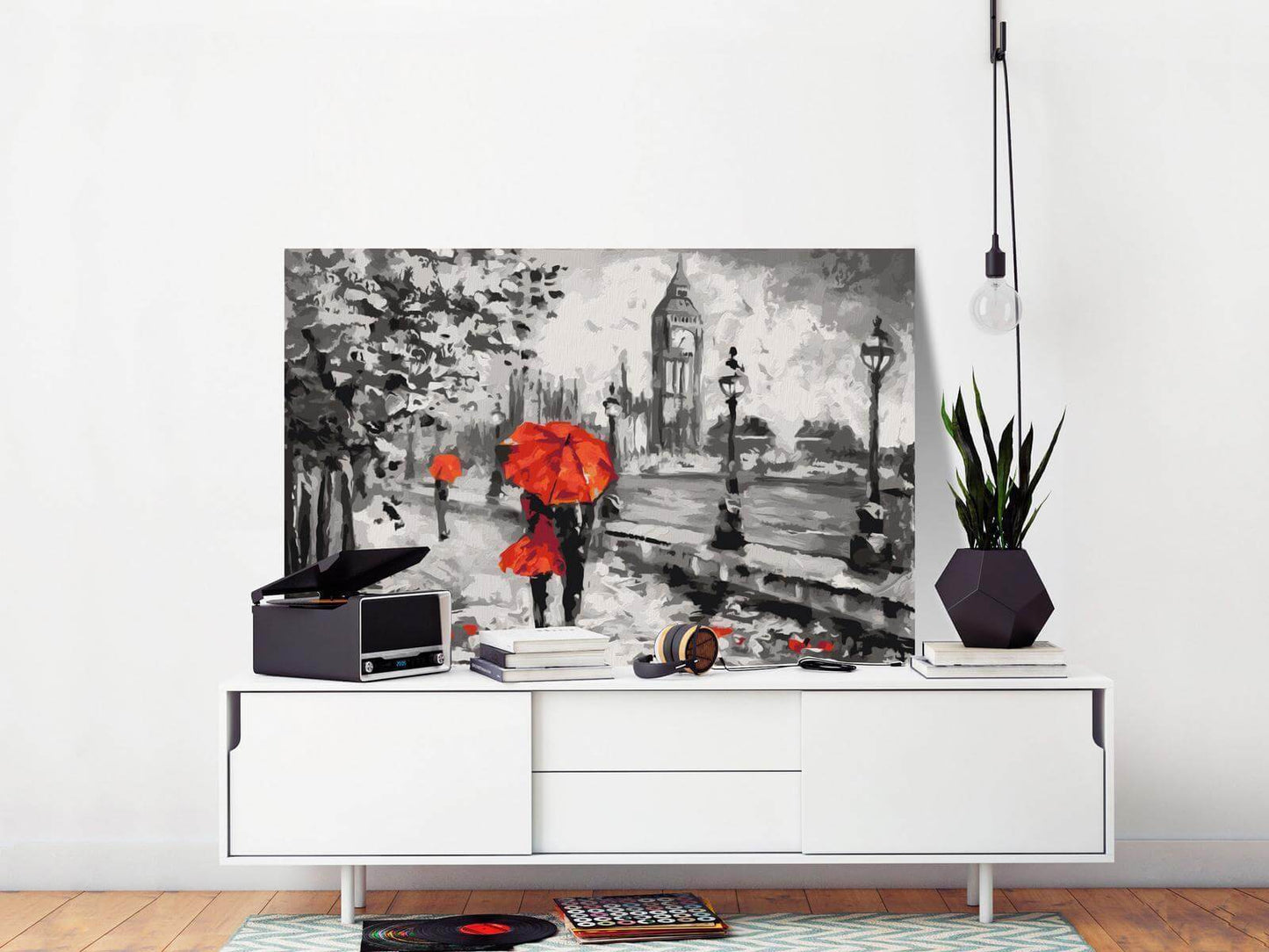Aus London mit Liebe Wandbild zum Ausmalen - Romantisches London Motiv mit nummerierten Feldern für entspannende Kreativität