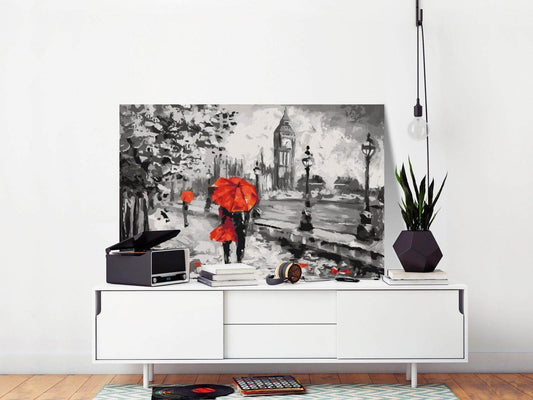 Aus London mit Liebe Wandbild zum Ausmalen - Romantisches London Motiv mit nummerierten Feldern für entspannende Kreativität