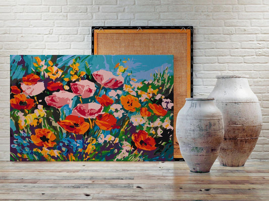 Wandbild zum Ausmalen Wiesenblumen - entspannendes Malen nach Zahlen Set für Naturliebhaber