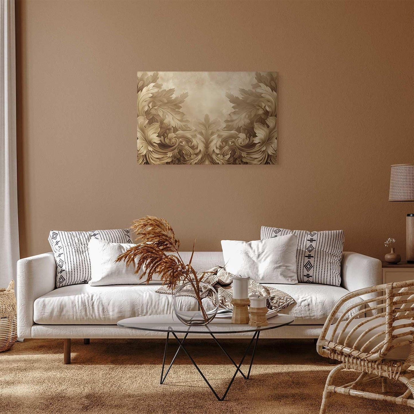 Leinwandbild - Carved Baroque Ornaments Rich Composition in Sepia Colors
