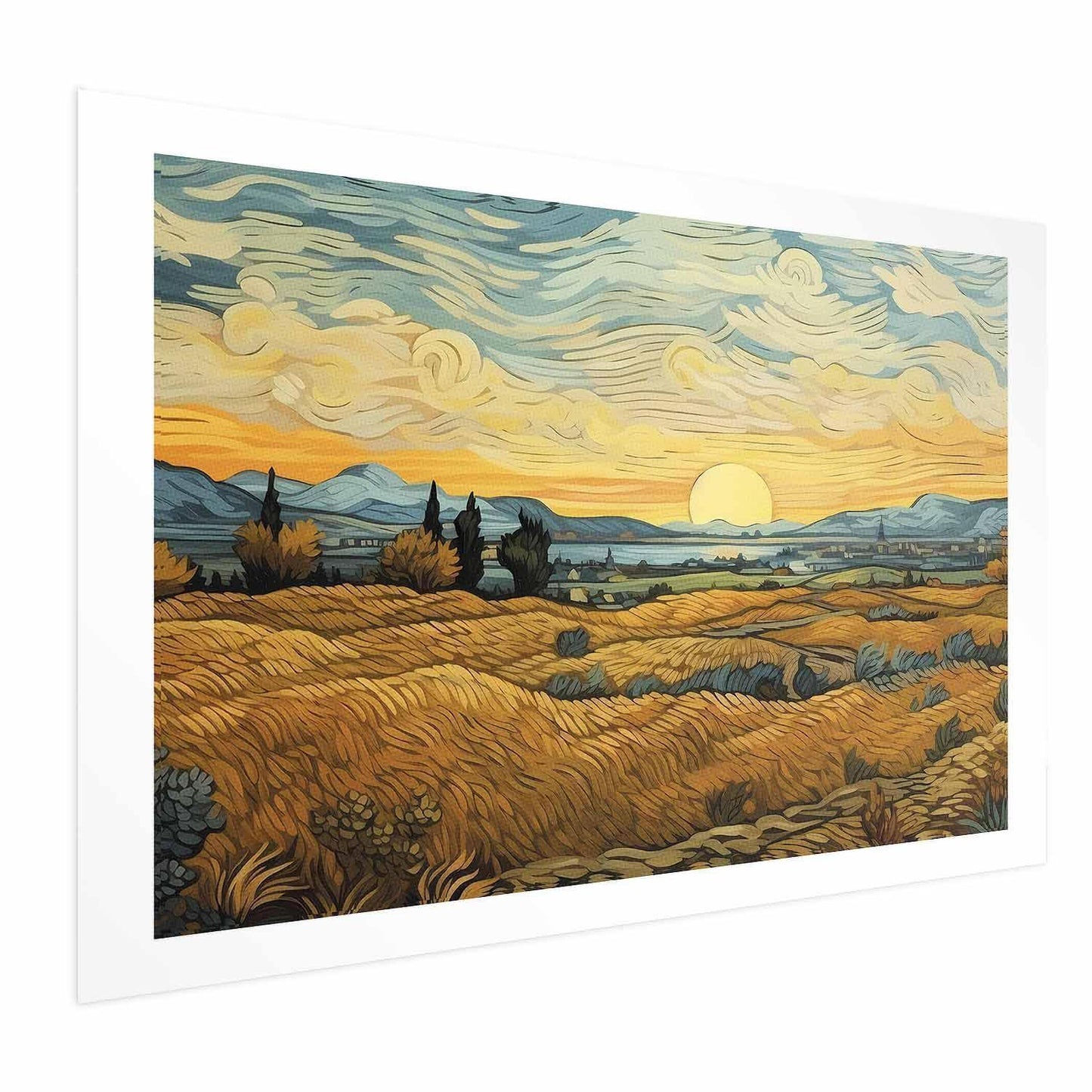 Poster - Impressionistic fields - painted golden landscape with fields of grain