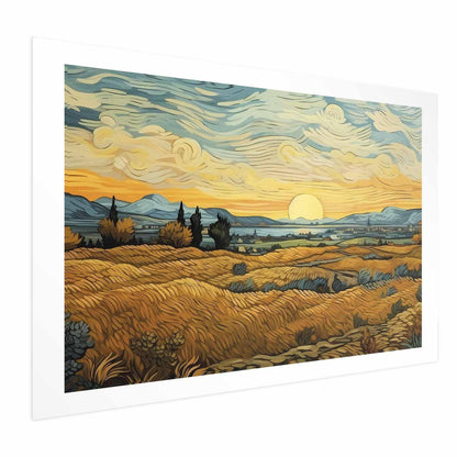 Poster - Impressionistic fields - painted golden landscape with fields of grain