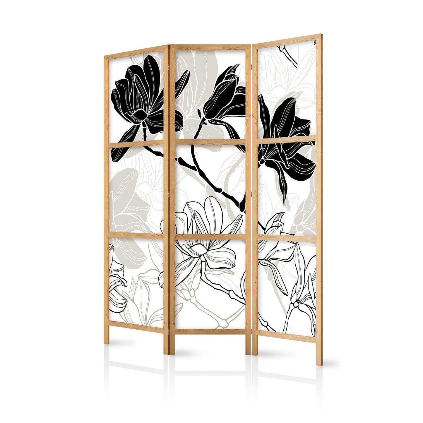 Japanischer Paravent - Black and White Flowers I Artgeist