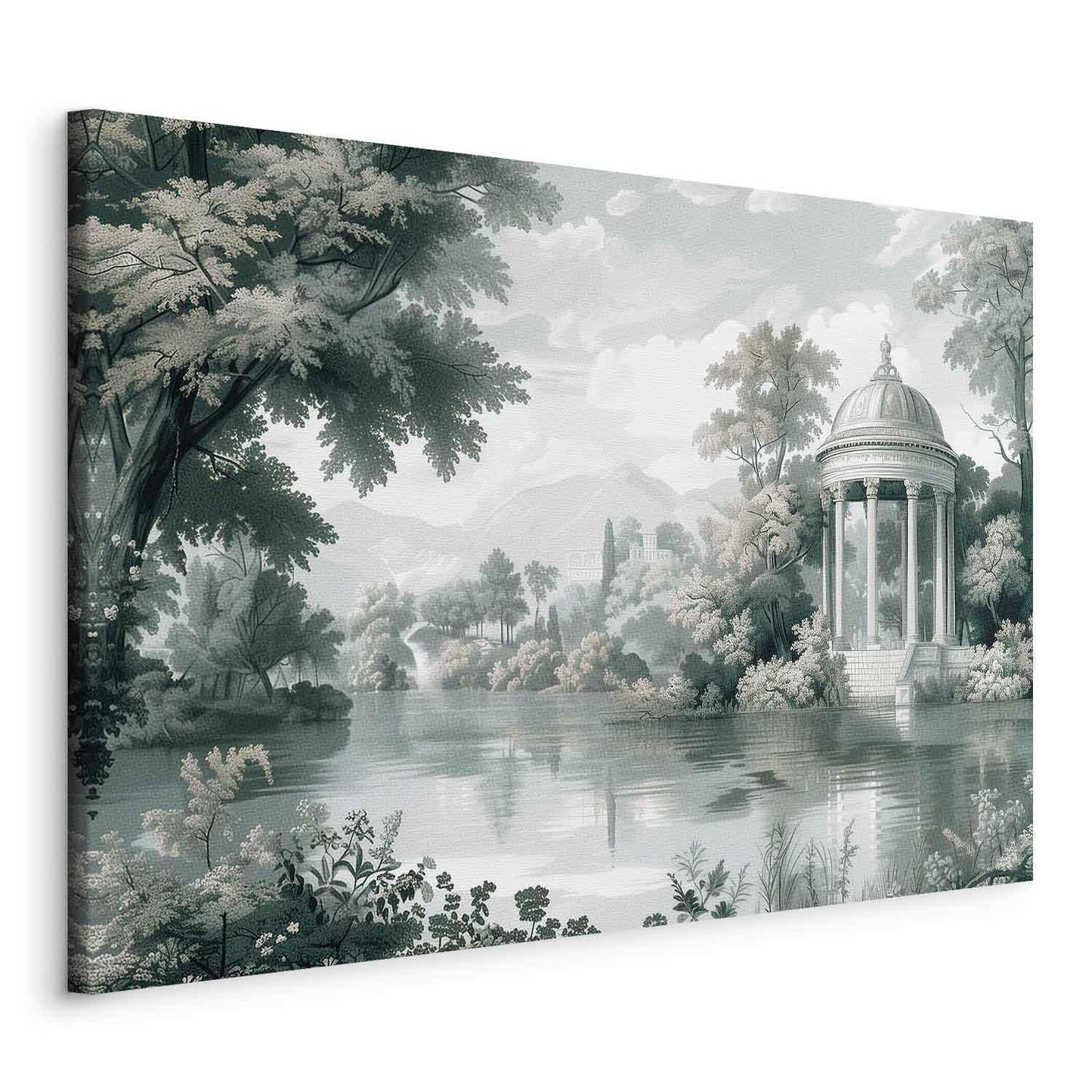 Leinwandbild - View of the Park and Lake Retro Vintage Landscape in Greens Artgeist