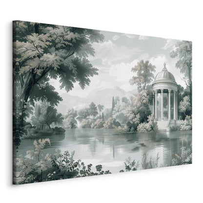 Leinwandbild - View of the Park and Lake Retro Vintage Landscape in Greens Artgeist