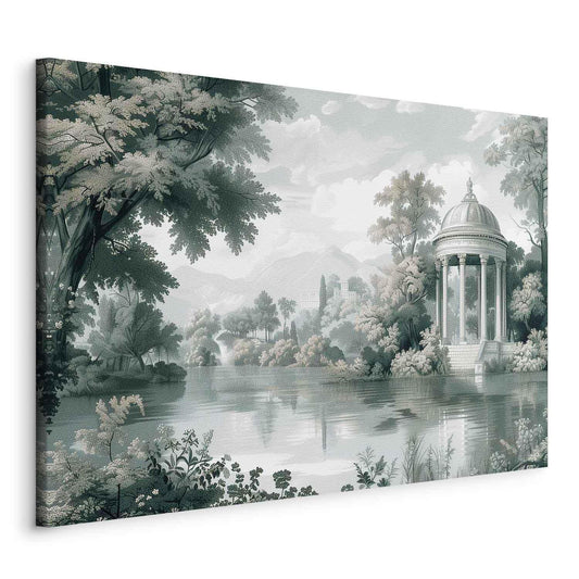Leinwandbild - View of the Park and Lake Retro Vintage Landscape in Greens Artgeist