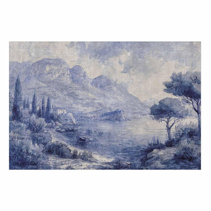 Poster - Blue Bay - Italian Landscape of Lake Como Painted in Blue Ink