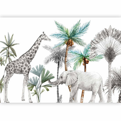 Fototapete - Jungle Animals Wallpaper for Children's Room in Cartoon Style