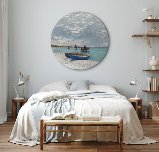 Rundes Wandbild - Strand von Sainte-Adresse, Claude Monet - Boote am Meeresufer