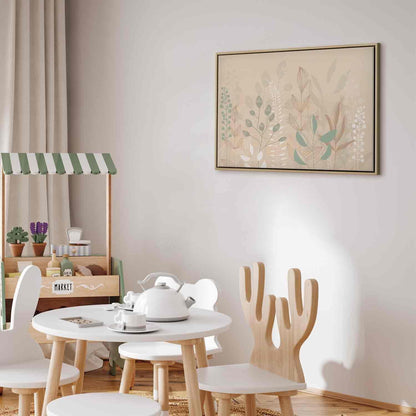 Leinwandbild - Morning in the Meadow - Various Pastel Plants on a Beige Background