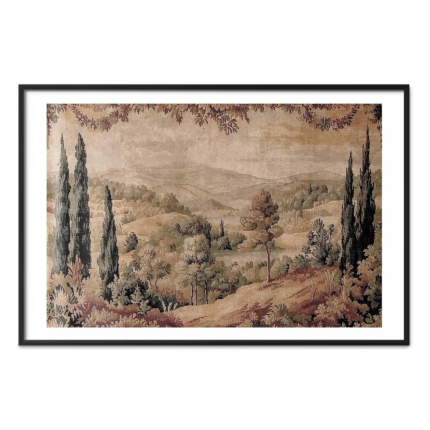 Poster - Mediterranean Landscape - Old Tapestry with a Hill and Lake